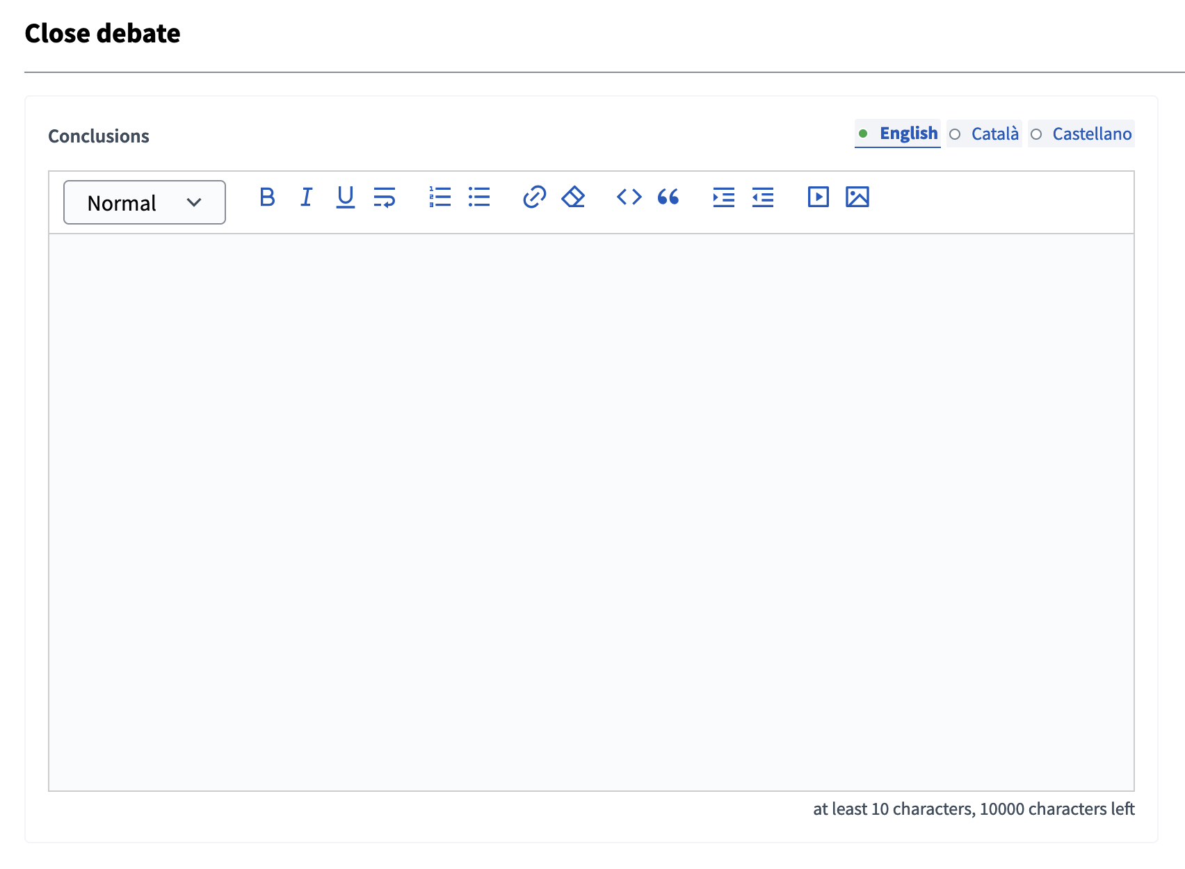 Close debate backend form