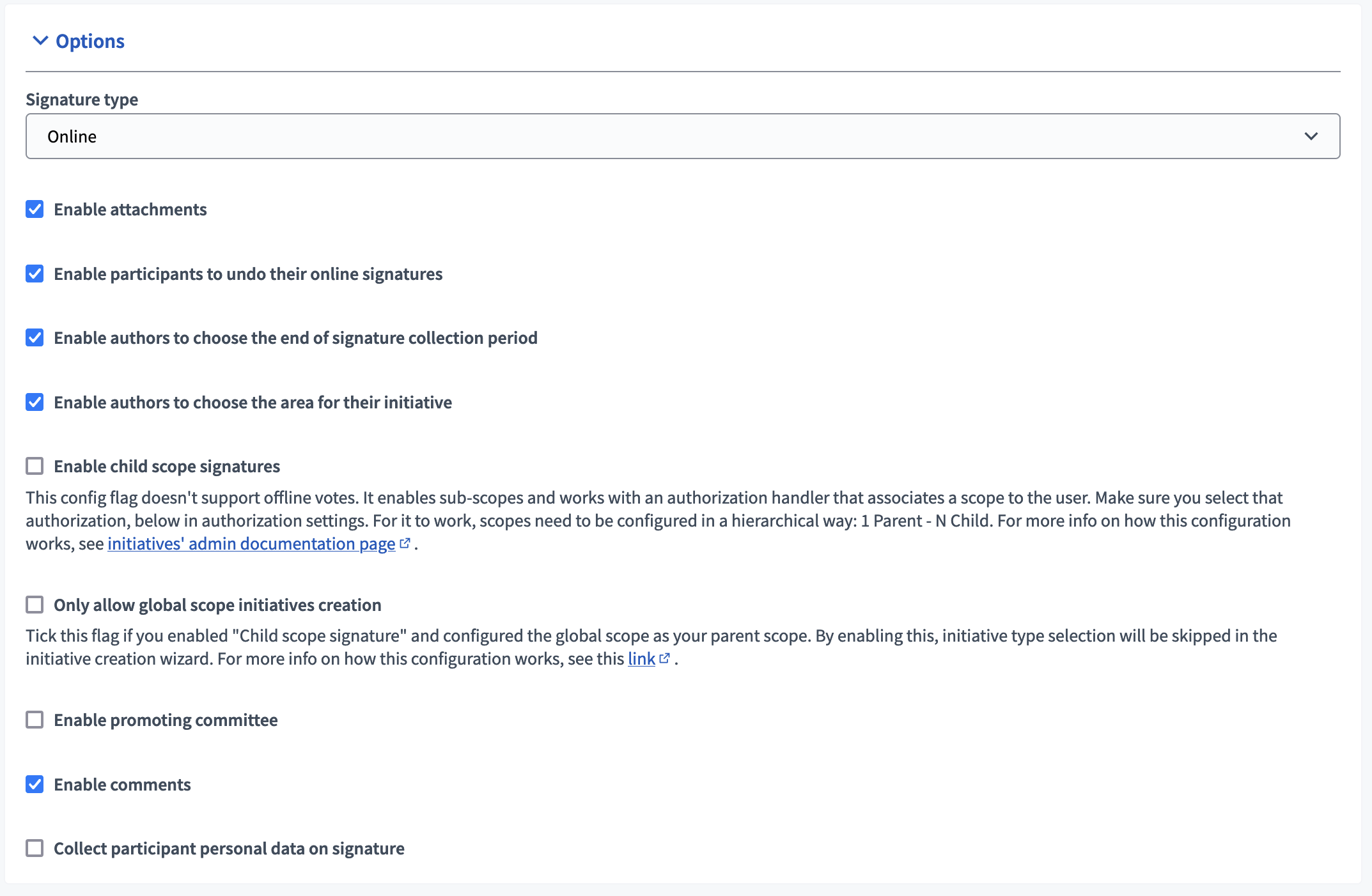 Initiative type form options